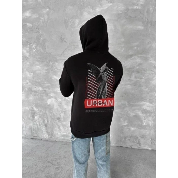 Oversize Üç İplik Kapüşonlu SweatShirt - Siyah