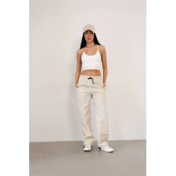 Paraşüt Kumaş Kargo Ceplı Baggy Eşofman- Bej