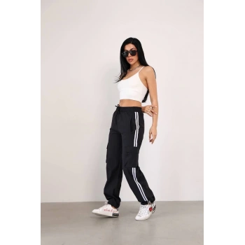 Paraşüt Kumaş Kargo Ceplı Baggy Eşofman - Siyah