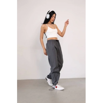 Praşut Kumaş Paça Cepli Baggy Eşofman - Antrasit