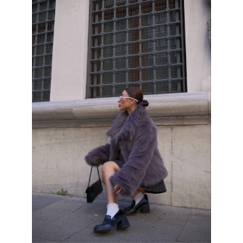 Salaş Sakallı Yumuşak Dokulu Yakalı Cepli Suni Kürk - füme