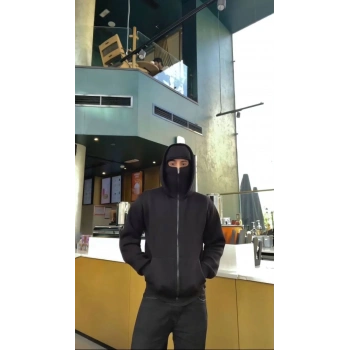 Samuray ZIP Fermuarlı Kapüşonlu SweatShirt- Siyah