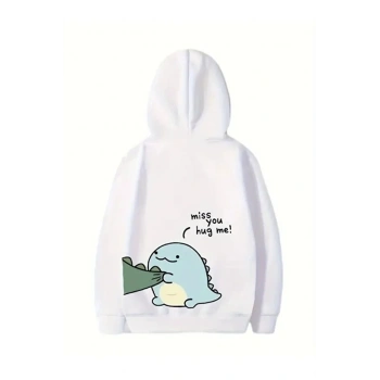 Sevgililer Günü Baskılı Oversize Kapüşonlu Sweatshirt Hoodie - Beyaz