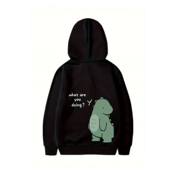 Sevgililer Günü Baskılı Oversize Kapüşonlu Sweatshirt Hoodie - Siyah