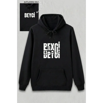Sevgililer Günü Beyci Hediye Baskılı Oversize Kapüşonlu Sweatshirt - Siyah