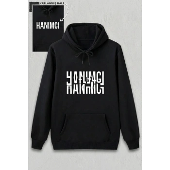 Sevgililer Günü Hanımcı Hediye Baskılı Oversize Kapüşonlu Sweatshirt - Siyah