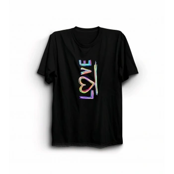 Sevgililer Günü İçin Özel Tasarım Love Baskılı T-shirt - Siyah