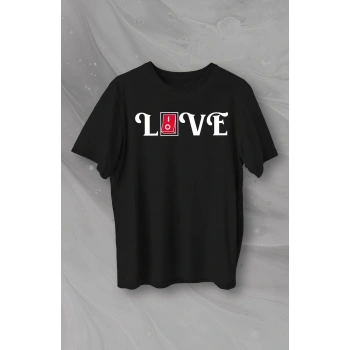 Sevgililer Günü İçin Özel Tasarım Love Baskılı T-shirt - Siyah