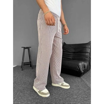 Su Yolu Çizgili Cepli Pantalon Yazlık - Kahverengi