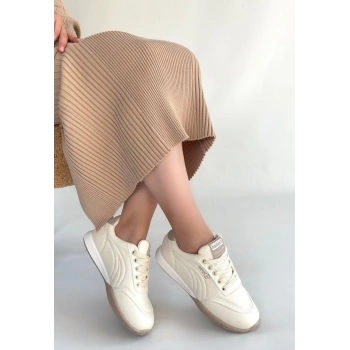 Tawen Bej Cilt Bağcıklı Spor Ayakkabı