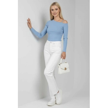 Tek Omuz İpli Bluz mavi t4328