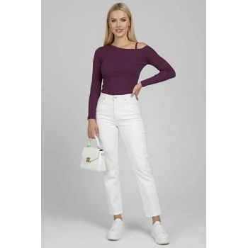 Tek Omuz İpli Bluz Mürdüm T4328