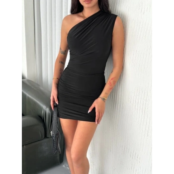 Tek omuz mini elbise 3916