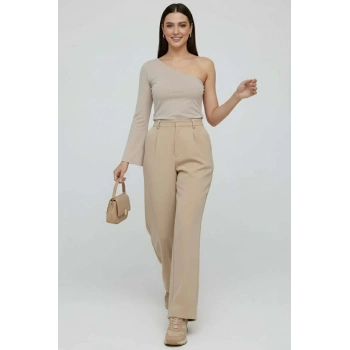 Tek Omuzlu Basic Bluz Vizon T4275