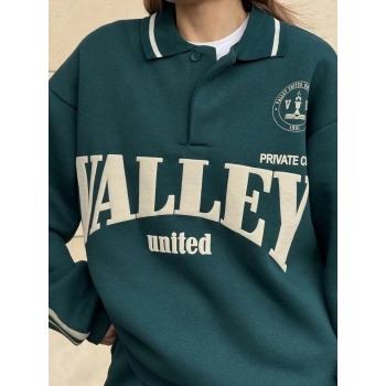 Üç İplik Yakalı Sweat Baggy Pantalonlu Takım - Yeşil