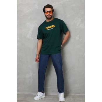 Unisex Basic Bisiklet Yaka Oversize T-Shirt - Yeşil