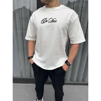 Unisex Baskılı Oversize T-Shirt - Beyaz