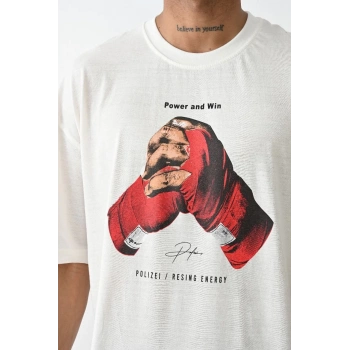 Unisex Baskılı Oversize T-Shirt - Beyaz