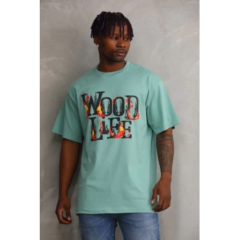 Unisex Baskılı Oversize T-Shirt - Mint Yeşili