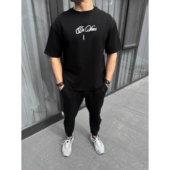 Unisex Baskılı Oversize T-Shirt - Siyah