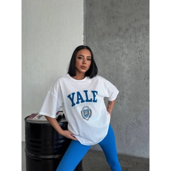 Kadın Baskılı T-Shirt Kısa Kol Bisiklet Yaka Regular Fit Rahat Kalıp Günlük Tişört - Beyaz