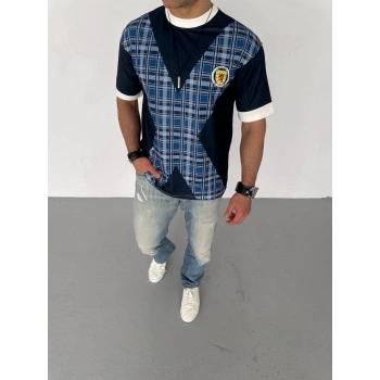 Unisex Bisiklet Yaka Baskılı Oversize T-Shirt - Siyah