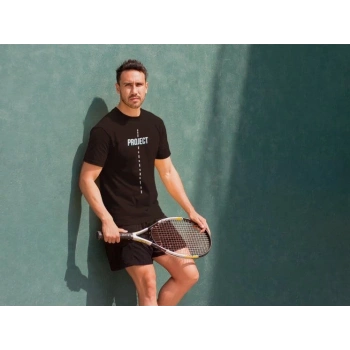 Unisex Bisiklet Yaka Baskılı Oversize T-Shirt - Siyah