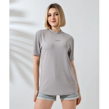 Unisex Bisiklet Yaka Baskılı Slim Fit T-Shirt - Boyalı Gri
