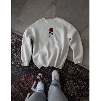 Unisex Bisiklet Yaka Ön Ve Arka Baskılı SweatShirt - Beyaz