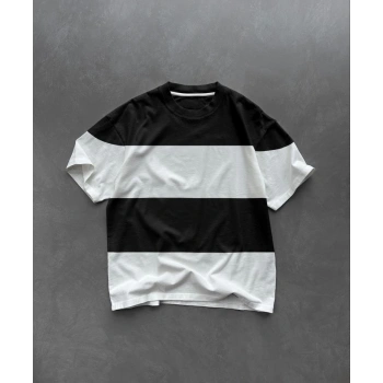 Unisex Bisiklet Yaka Parçalı T-Shirt - Siyah