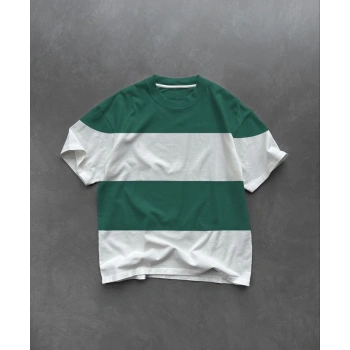 Unisex Bisiklet Yaka Parçalı T-Shirt - Yeşil