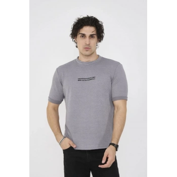 Unisex Bisiklet Yaka Slim fit T-Shirt- Gri