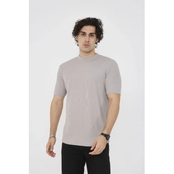 Unisex Bisiklet Yaka Slim fit T-Shirt- Taş