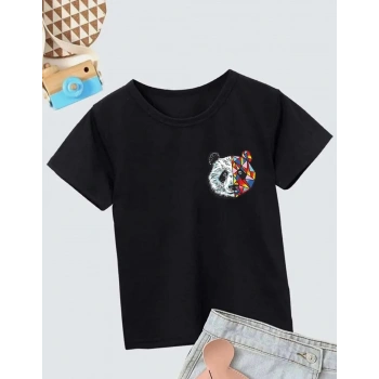 Unisex Çocuk Baskılı T-Shirt - Siyah