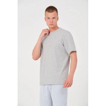 Unisex Düz Biskilet Yaka Oversize T-shirt - Gri