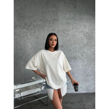 Unisex Düz Biskilet Yaka Oversize T-shirt - Beyaz