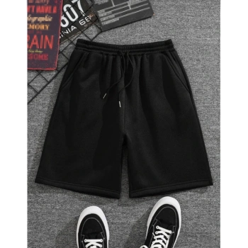 Kadın İki İplik Düz Oversize Şort - Siyah