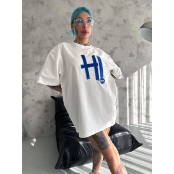 Unisex Nakış İşlemeli T-Shirt - Beyaz