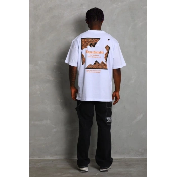 Unisex Oversize Baskılı Bisiklet Yaka T-Shirt - Beyaz