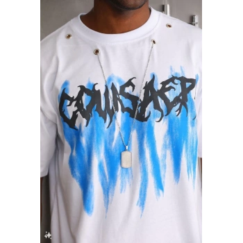 Unisex Oversize Kolye Dahil T-Shirt - Beyaz