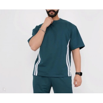 Unisex Oversize Yanları Şeritli T-Shirt - Cam Göbeği