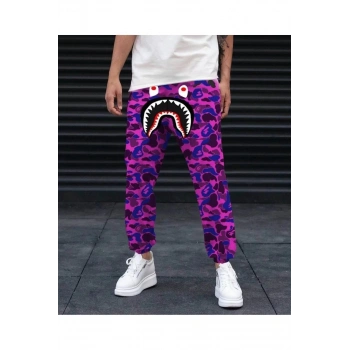 Unisex Pubg Bape x Shark Eşofman Altı - Mor