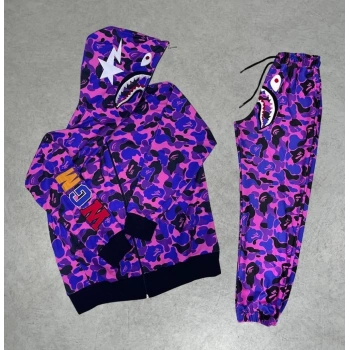 Erkek Pubg Bape x Shark Eşofman Alt-Üst Takım - Mor