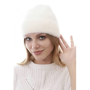 Unisex Tam Kalıp İnce Sakallı Triko Bere - Beyaz