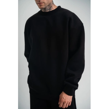 Uzun Kol Bisiklet Yaka Basic SweatShirt - Siyah