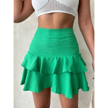 Valonlu fırfırlı etek yeşil s24681