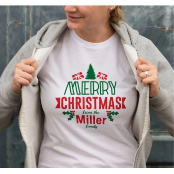 Yılbaşı Merry Christmas Miller Baskılı Oversize Bisiklet Yaka T-shirt - Beyaz