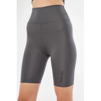 Yüksek Bel Biker Sporcu Şort - Füme