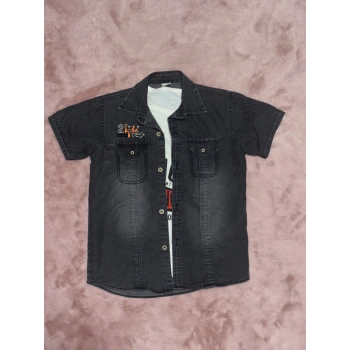 3-9 yaş Tshirt gömlek ikili takım kısa kol füme