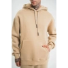 Unisex Double Oversize Kapşonlu Basic SweatShirt - Bej